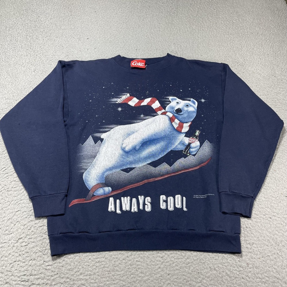 Vintage Coca-Cola Polar Bear Sweatshirt Mens XL Blue Always Cool Graphic USA 90s